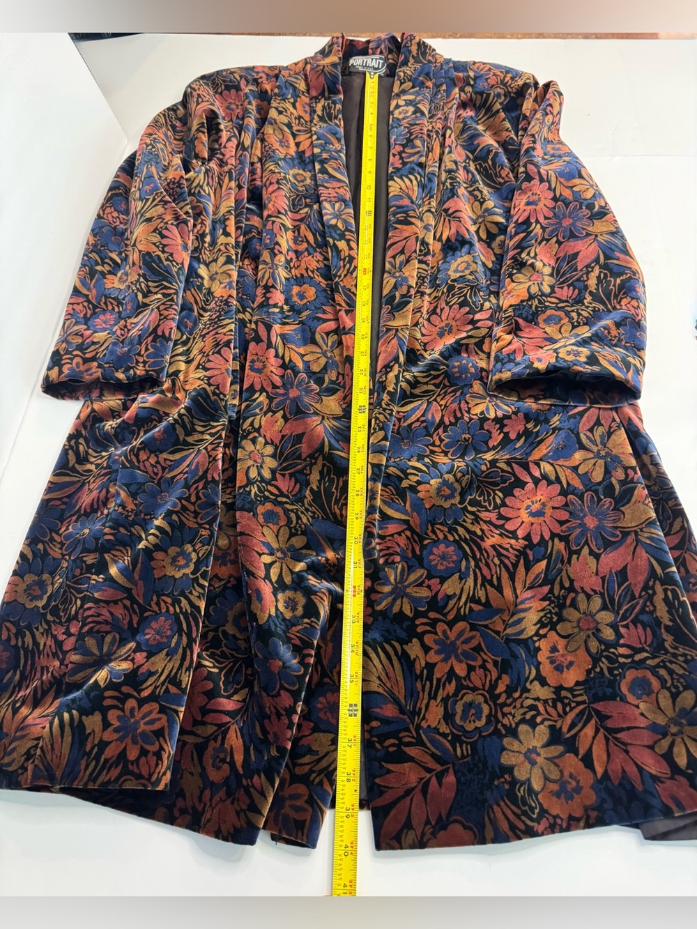 Portrait x de Ball 100% Cotton Velvet Open Front Floral Opera Jacket Made in USA - Picture 14 of 16
